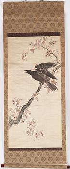 Two Chinese and Japanese hanging scrolls, ink and colour on silk and paper, 20th century.