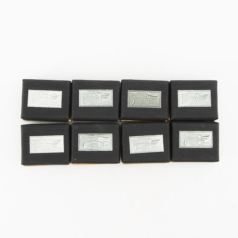 Side bell push pins 8 pcs in the form of a pike with a pull sterling silver, late 20th century.