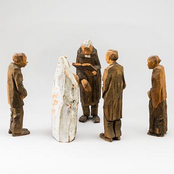 AXEL PETERSSON DÖDERHULTARN, Skulpturgrupp, "Bröllop", bestående av 5 figurer, snidad och delvis bemålat trä.