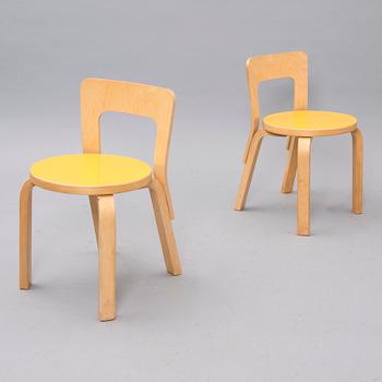 BARNSTOLAR, 2 st, modell 65, Alvar Aalto. Artek 1970-tal.
