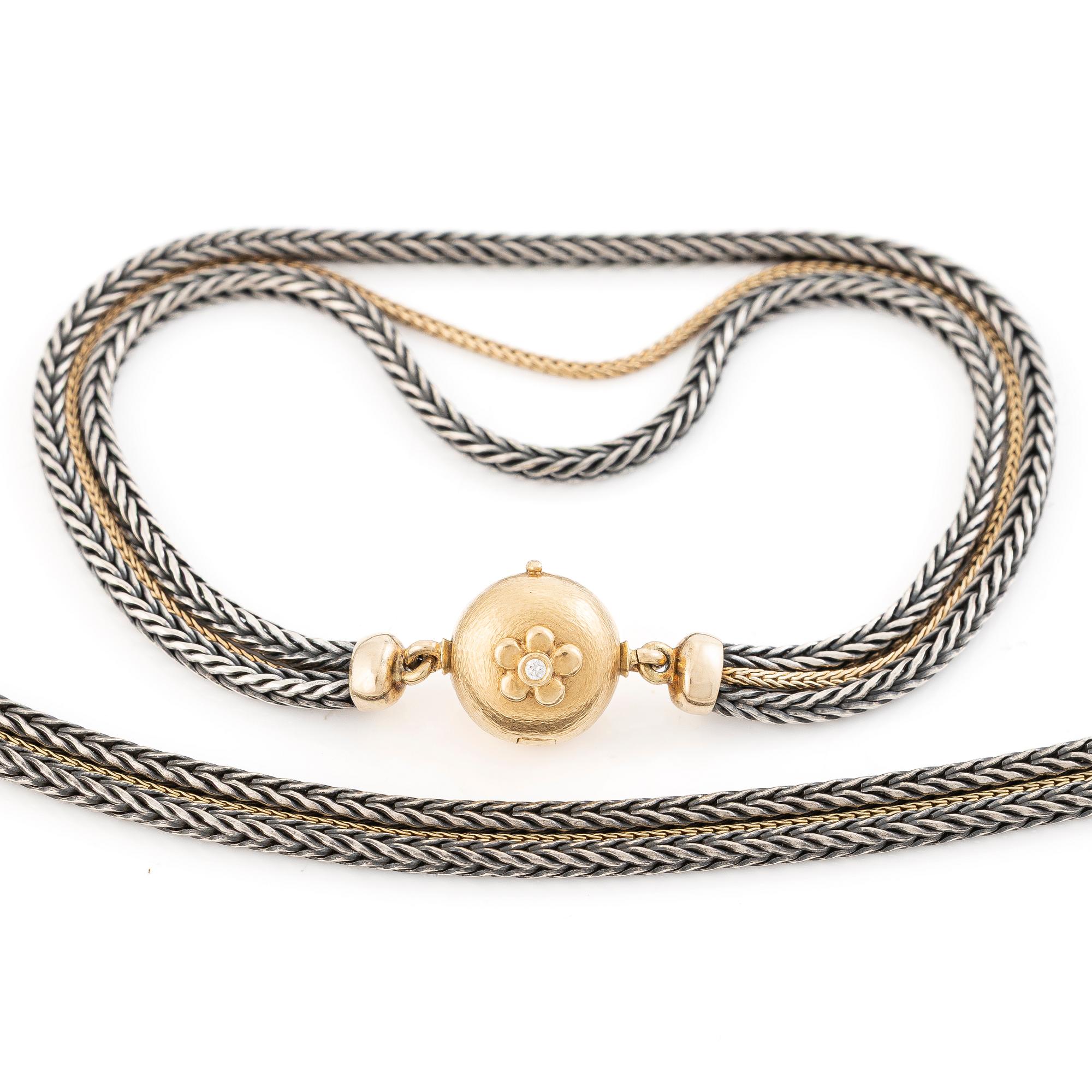 Ole Lyngaard, collier och armband silver och guld, med lås 18K guld med briljantslipade diamanter.