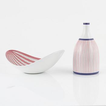 Stig Lindberg, bowl and vase, earthenware, Gustavsberg studio, Sweden.