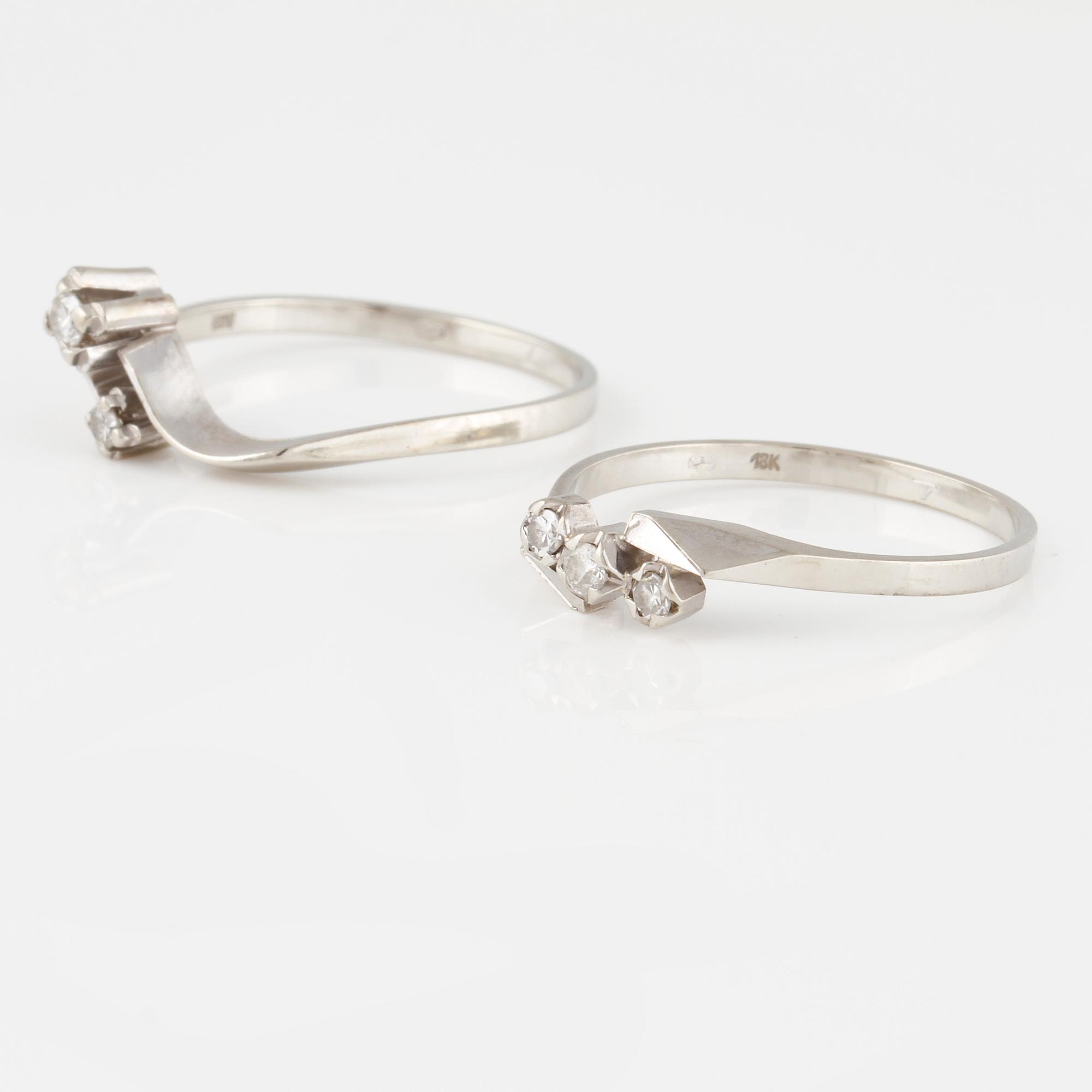RINGAR, 2 st, med briljant och åttkantslipade diamanter.