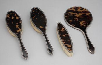 TOILETTESET, 4 delar, silver, Birmingham, England, 1919.