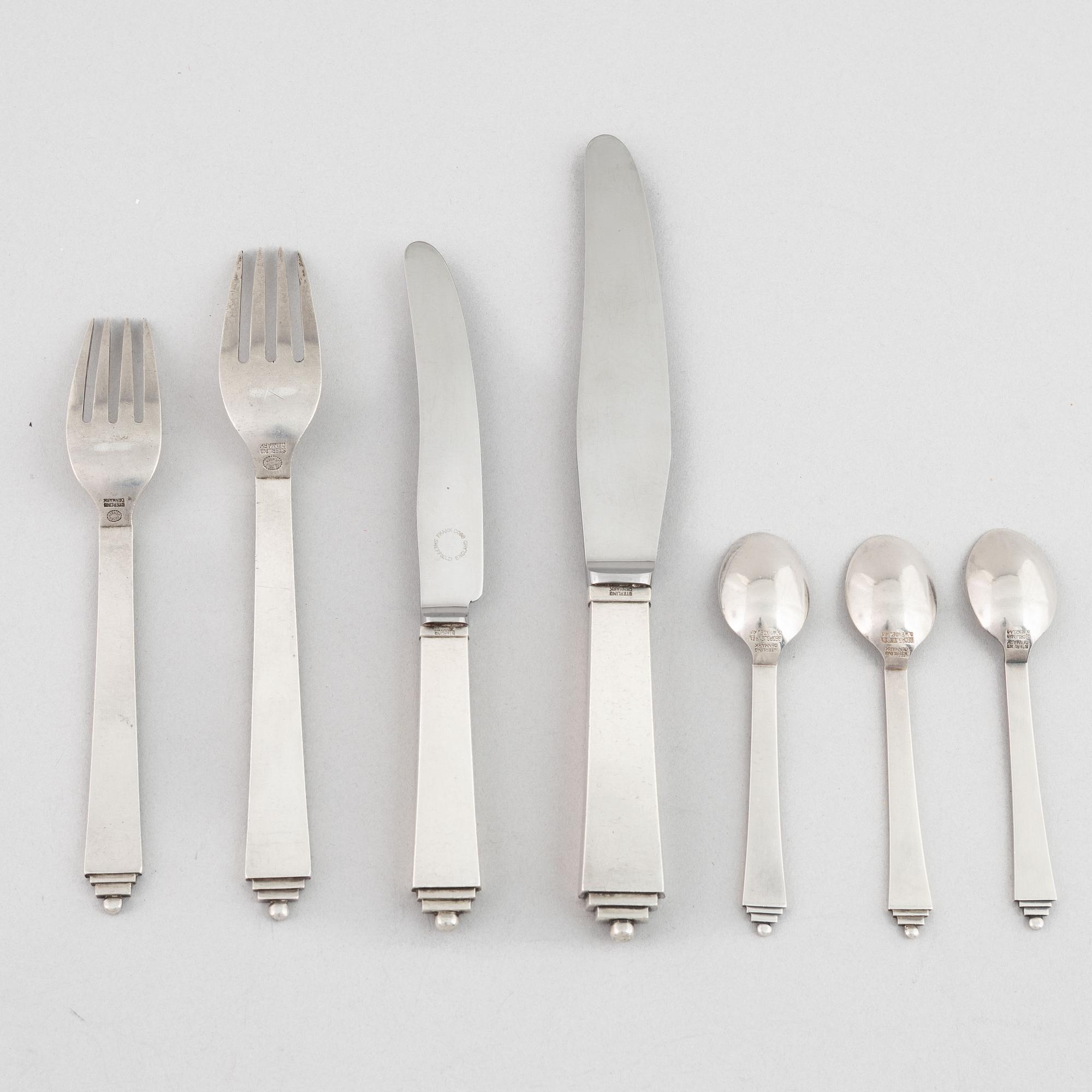 Harald Nielsen, cutlery, 7 pieces, sterling silver, model Pyramid, Georg Jensen/Georg Jensen & Wendel, Denmark.