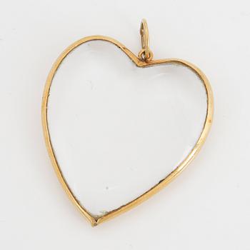 HÄNGE, hjärta med bergkristall med guldram.