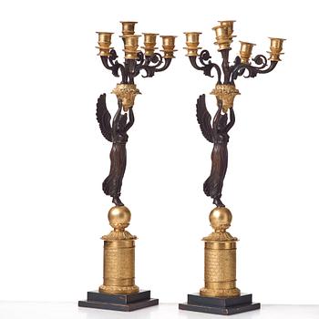 A pair of Empire early 19th century five-light candelabra by Pierre Chibout.