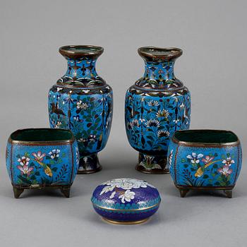 PARTI CLOISONNÉ, 5 delar, Kina, 1900-tal.