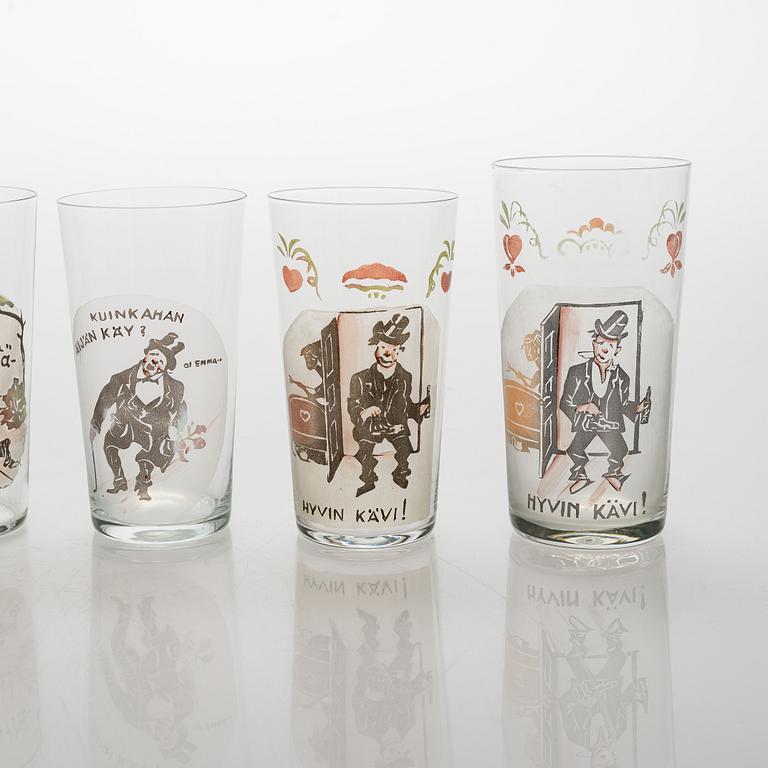 Eight 1930's drinking glasses.