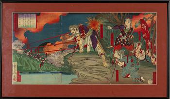 Hasegawa Sadanobu II, triptych, 'The Battle of Shiroyama', 1877.