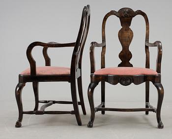 KARMSTOLAR, ett par, rokokostil, 1920/30-tal.