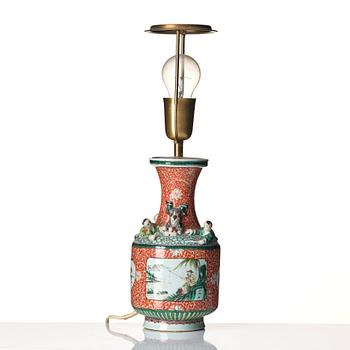 A Chinese porcelain vase, made in to a lamp, Qing dynasty.