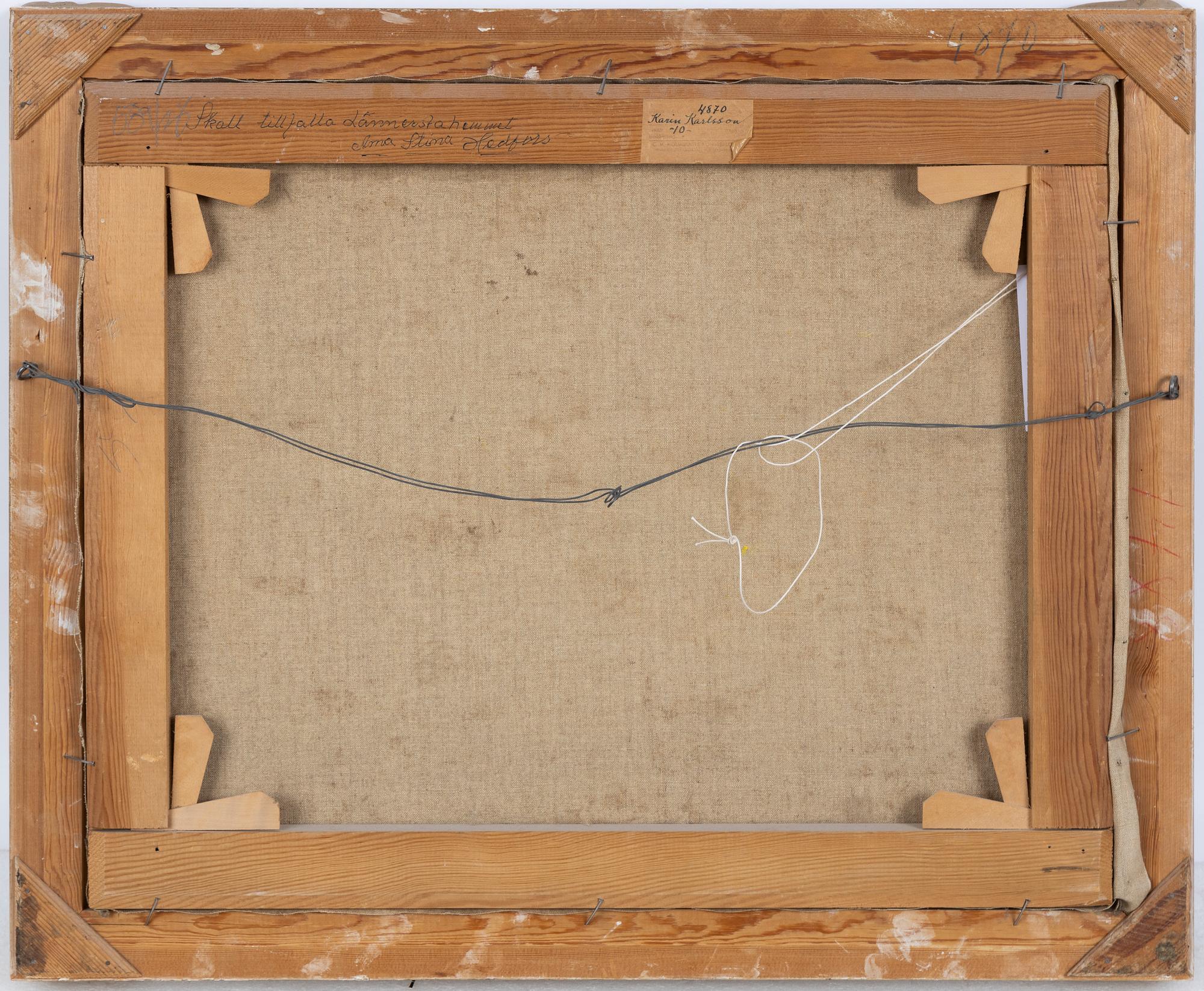 Karin Karlsson, Sommarblomster i blåvit kruka.