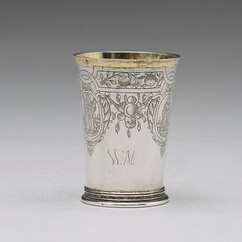 Andreas Pauli, bägare, silver, Köln (verksam 1663-1669). Senrenässans.