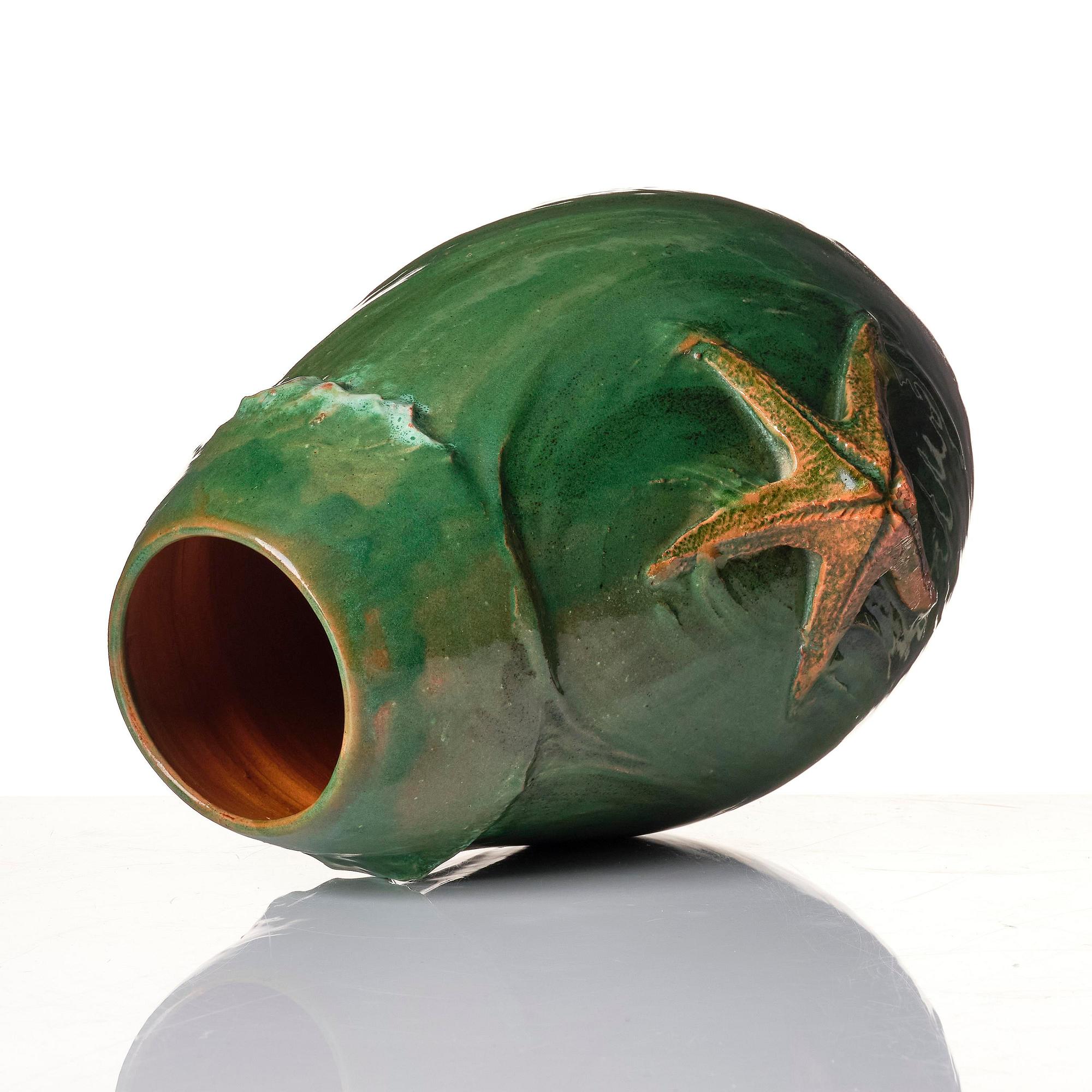 Hilma Persson-Hjelm, a glazed earthenware art nouveau vase, executed in her own studio, Arvika 1910. No 1280.