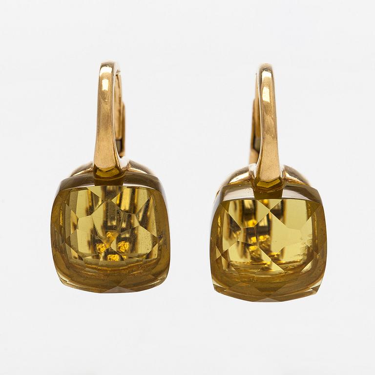 Örhängen, 18K guld med limekvarts/peridot, Italien.