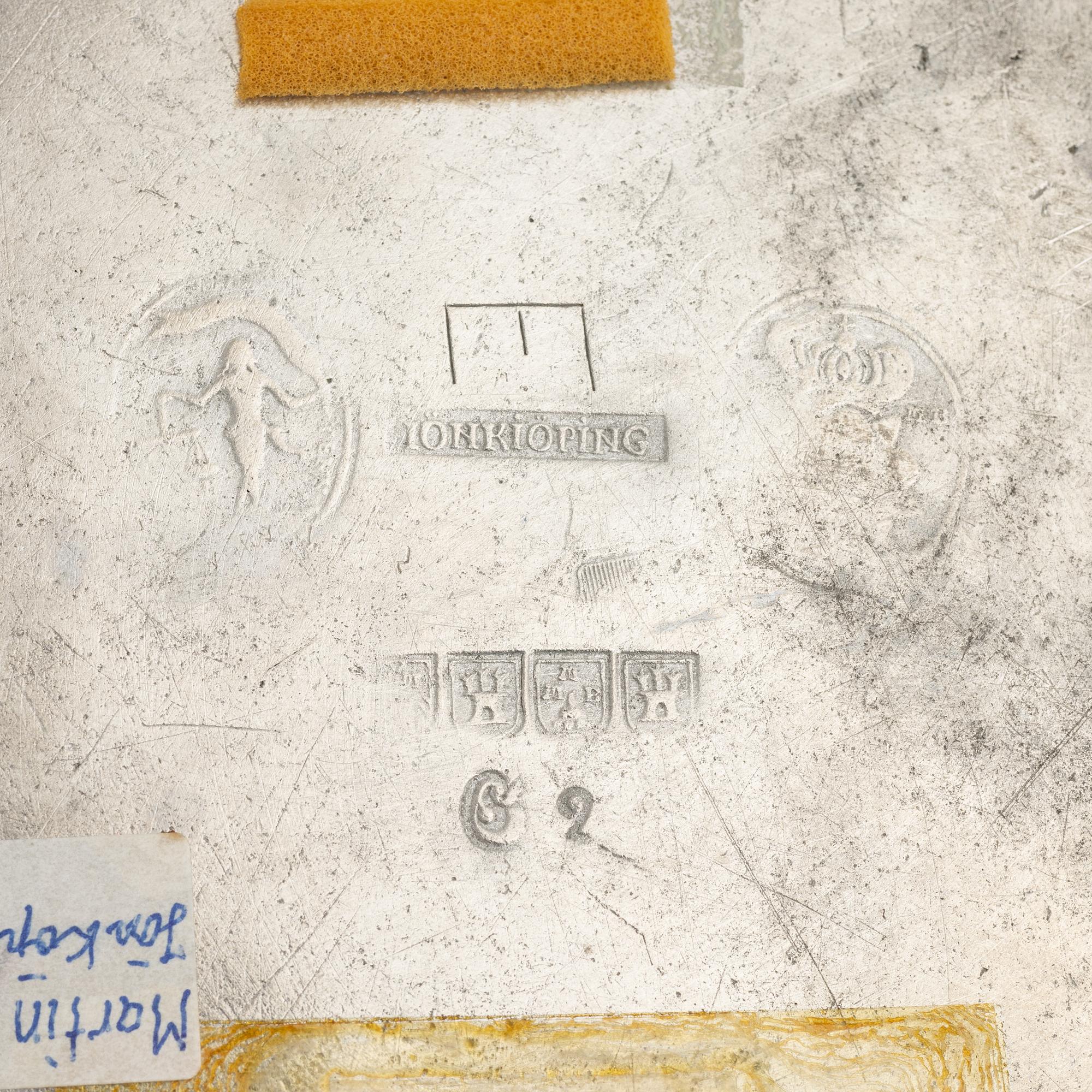 Six pewter plates, Sweden, including Melchior Beck, Stockholm, 1737, and six pewter plates, London, 18/19th century.