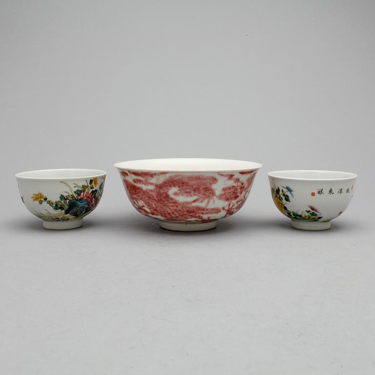 PARTI SKÅLAR, 3st, Kina, sent 1800-tal resp. modern tillverkning.