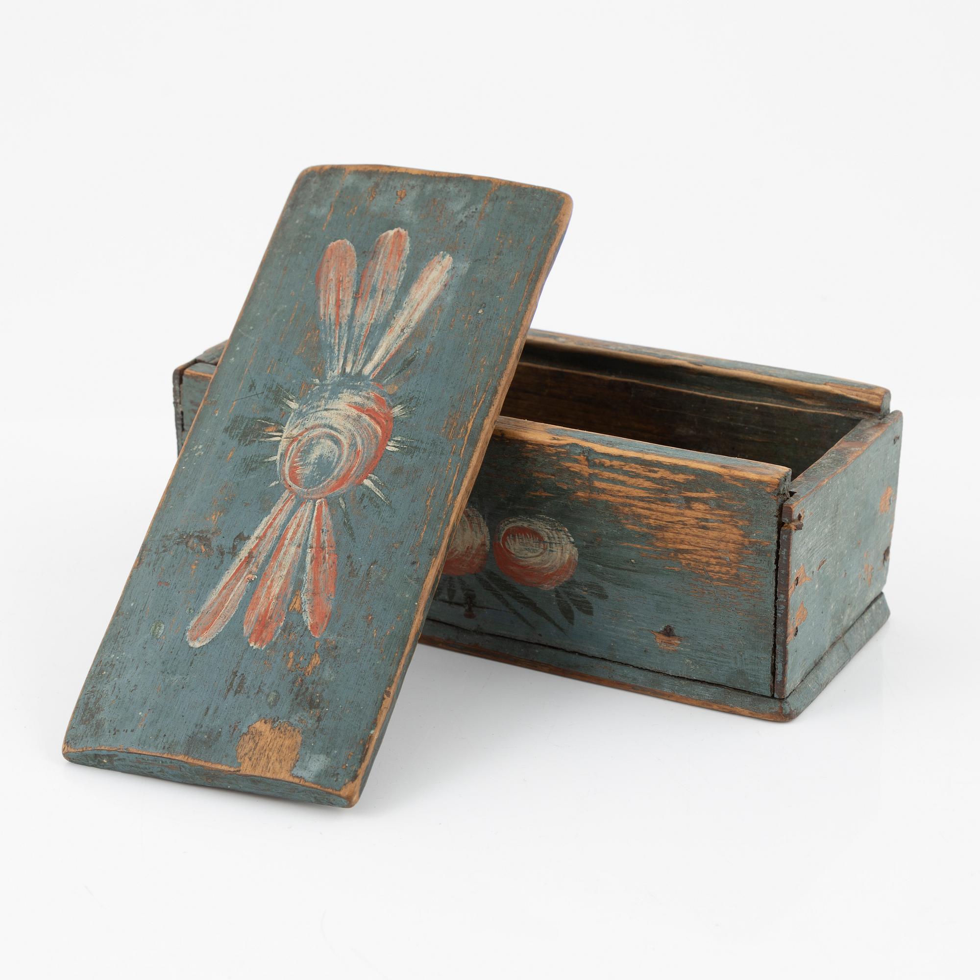 Skruvask samt ask med lock, allmoge, 17/1800-tal.