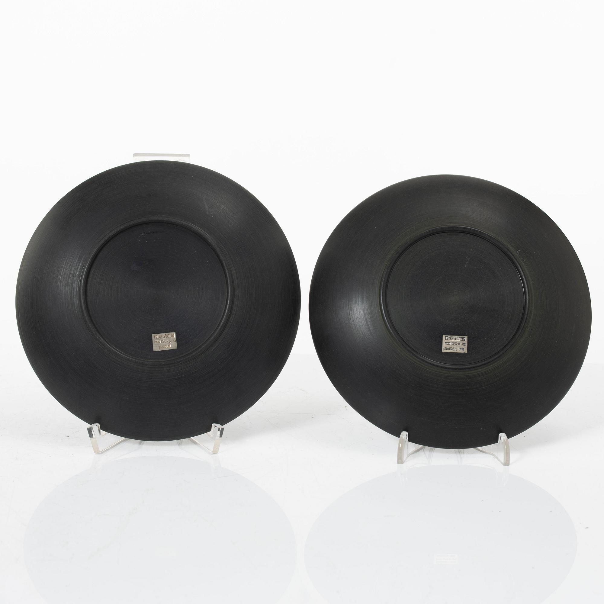 Five dishes, and one box with gaming chips, isolite with silver decor, Perstorp, Sweden, mid-20th century.