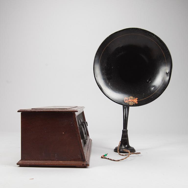 RADIOMOTTAGARE med HORNHÖGTALARE, ATM "Claritone" BBC, 1920/1930-tal.