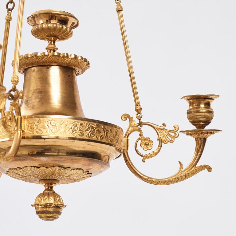 A Swedish Empire three-light hanging-lamp, first part of the 19th century.