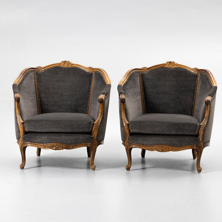 Armchairs, a pair, Rococo style, 20th century.