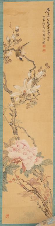 Unidentified artist, "Bird with Magnolia and Peony", China, late Qing dynasty / first part of the 20th century.