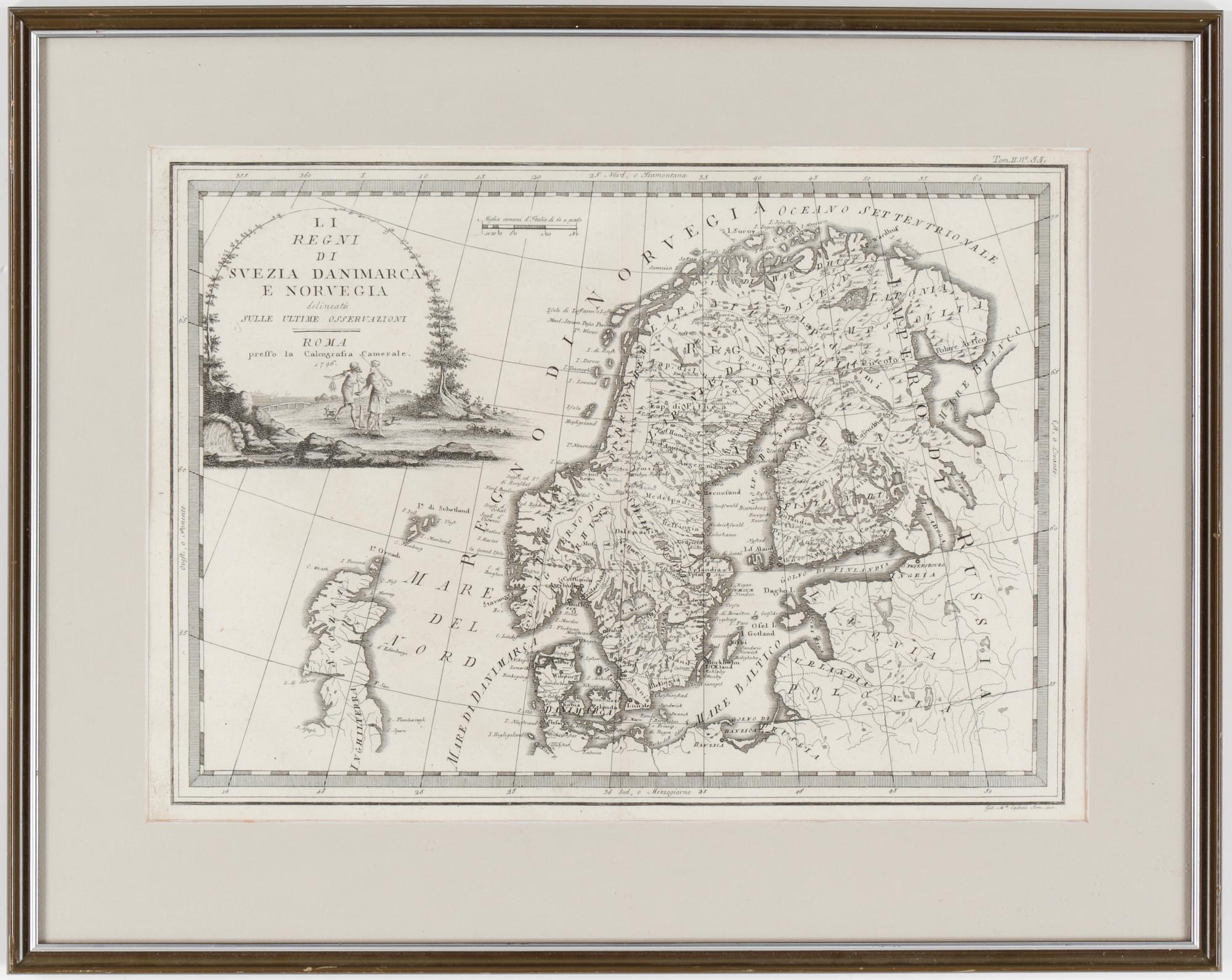 KARTA,föreställande Skandinavien, 1700-tal.