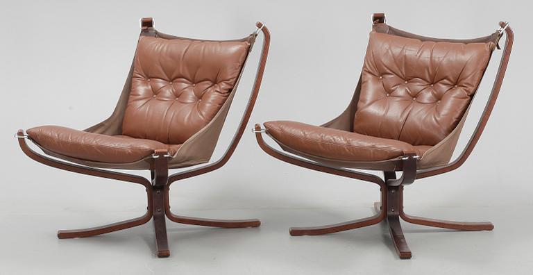 FÅTÖLJER, 2 st, "Falcon", Sigurd Ressell, Vatne Möbler, Norge, 1970-tal.