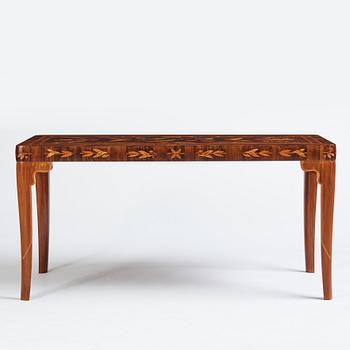 Carl Malmsten, a richly inlayed table, executed by master cabinet maker Albin Johansson, Stockholm 1938.