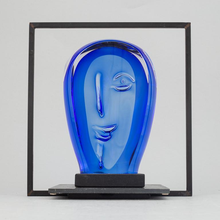 Göran Wärff, a glass sculpture with iron stand for Kosta Boda, signed. Unique.