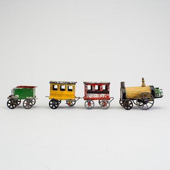 A tinplate train set by E.F. Lefevre, France, ca 1877-1885.