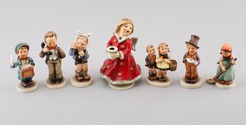 FIGURER, 7 st, porslin, MJ Hummel, Goebel, 1950-/60-tal.