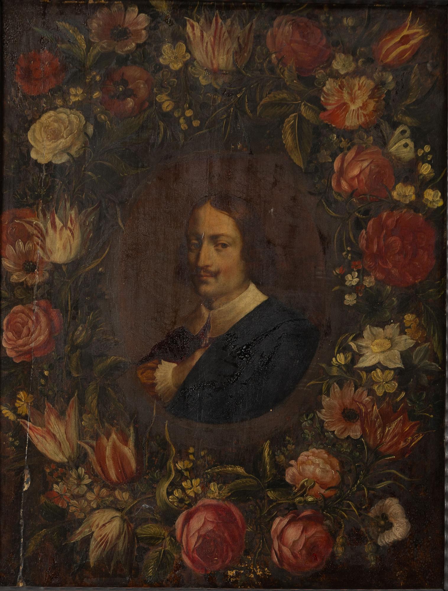 Jean Baptiste Morel, circle of, Portrait of a Man with a Floral Wreath.
