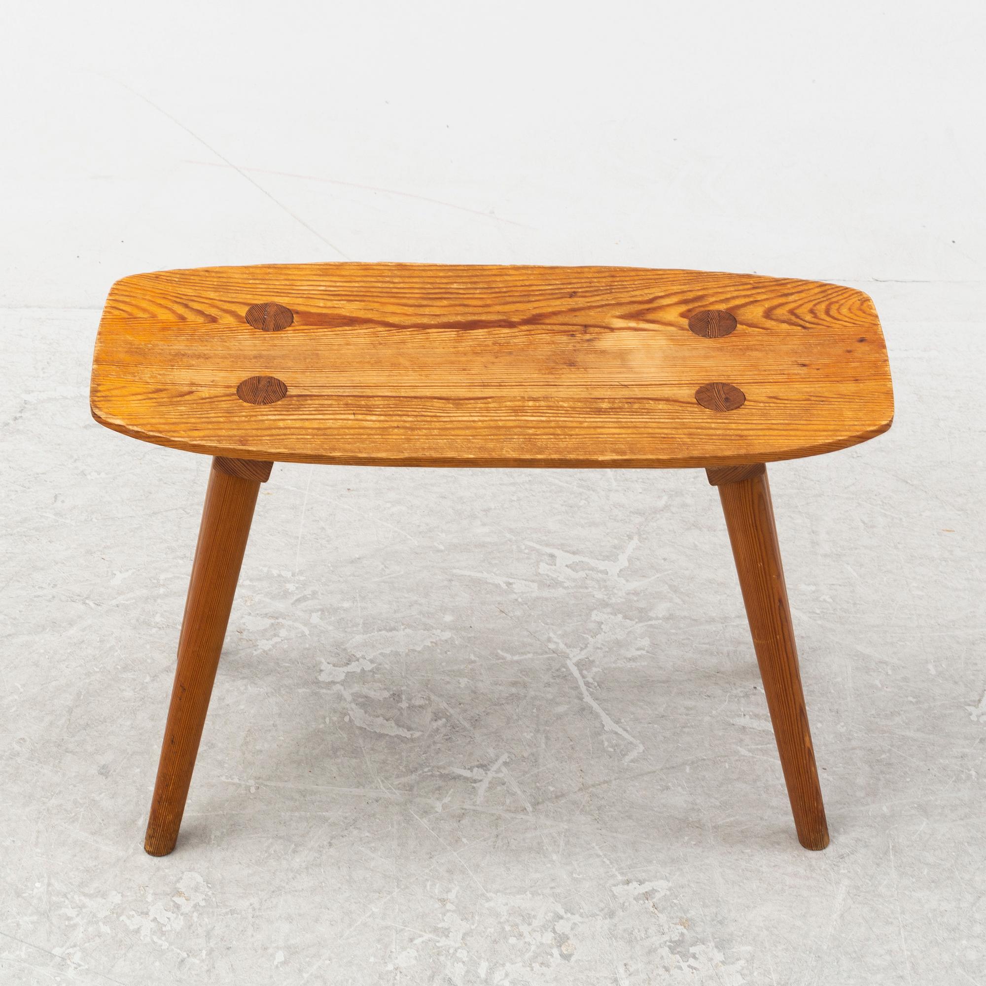 A stained pine stool, mid 20th Century.