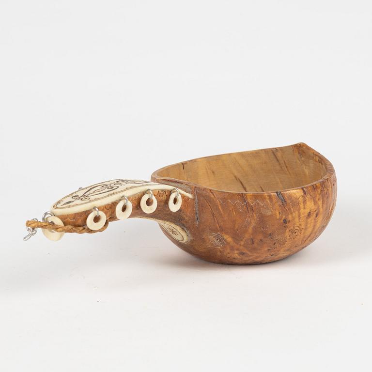 Anton Enarsson, a burr birch and reindeer horn drinking cup, Arjeplog, signed AE.