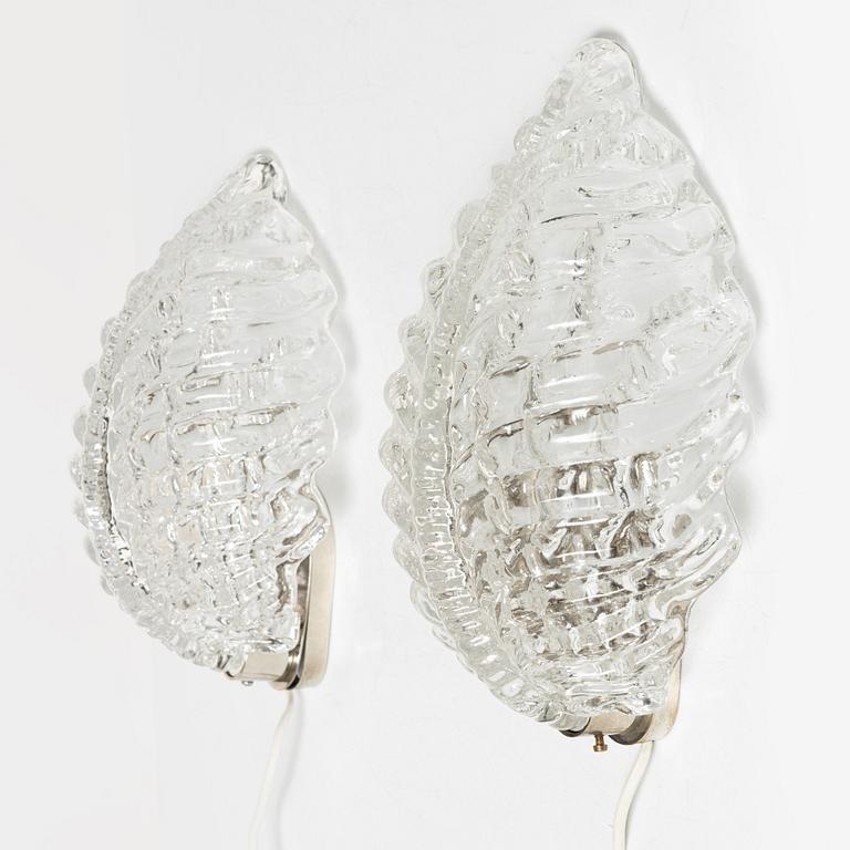 Fritz Kurz, vägglampor, ett par, modell "KD 924", Orrefors, 1950-60-tal.