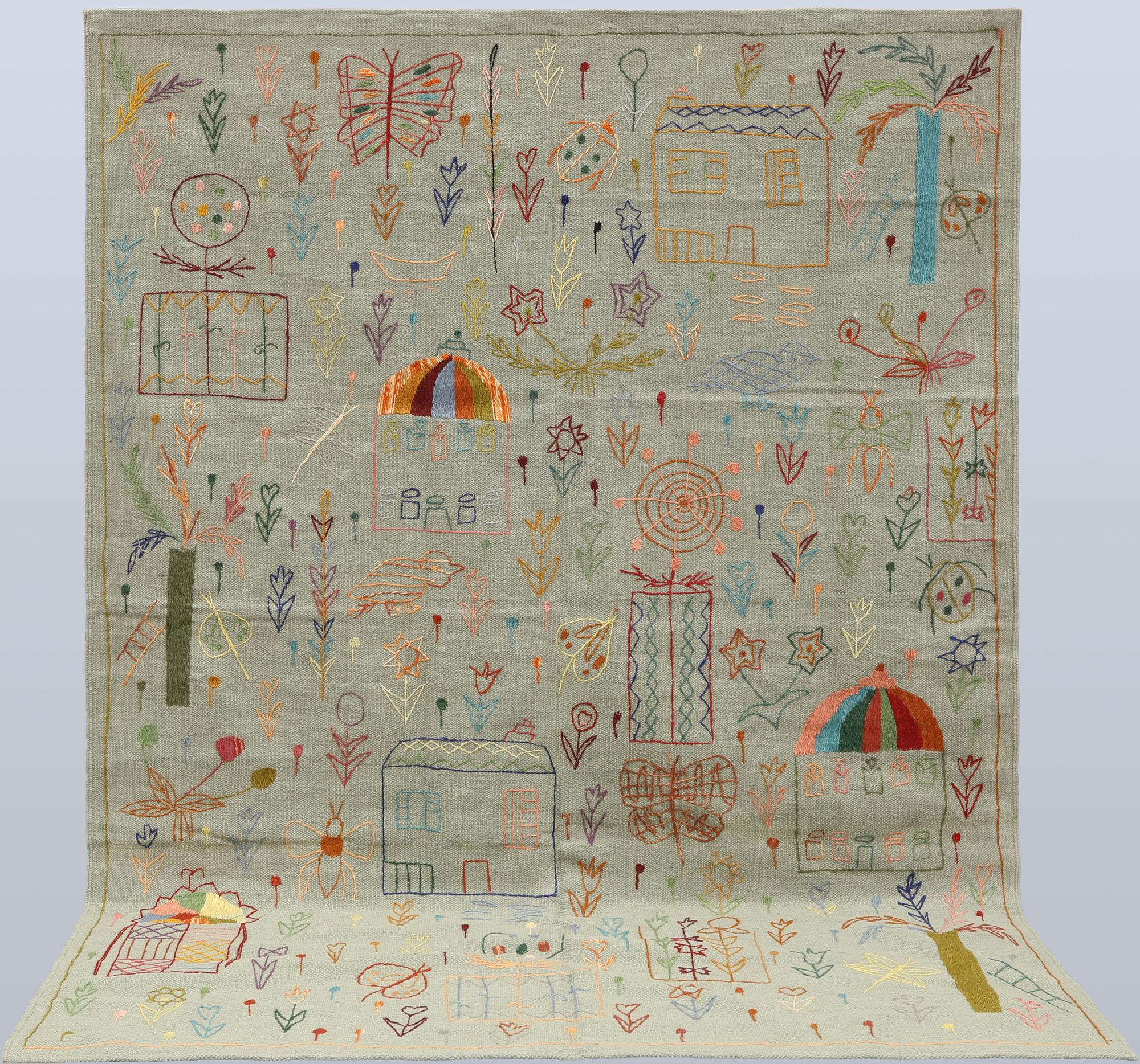 Matta, Kelim, handbroderad, 239 x 176 cm.
