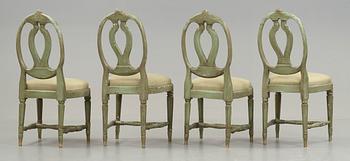 Four matched (2+2) Gustavian late 18th century chairs.