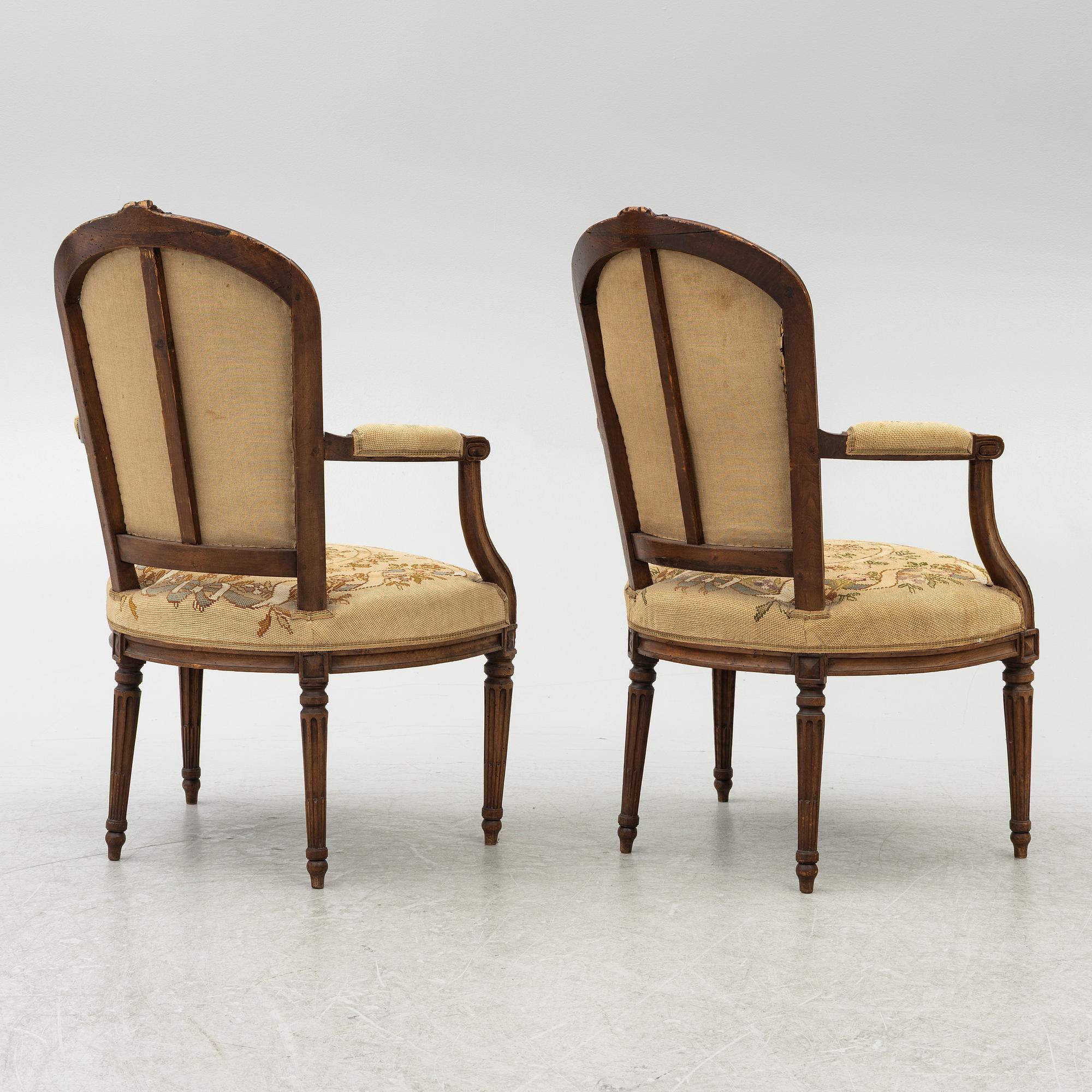 Karmstolar, ett par, Louis XVI-stil, 1800-tal,  Frankrike.