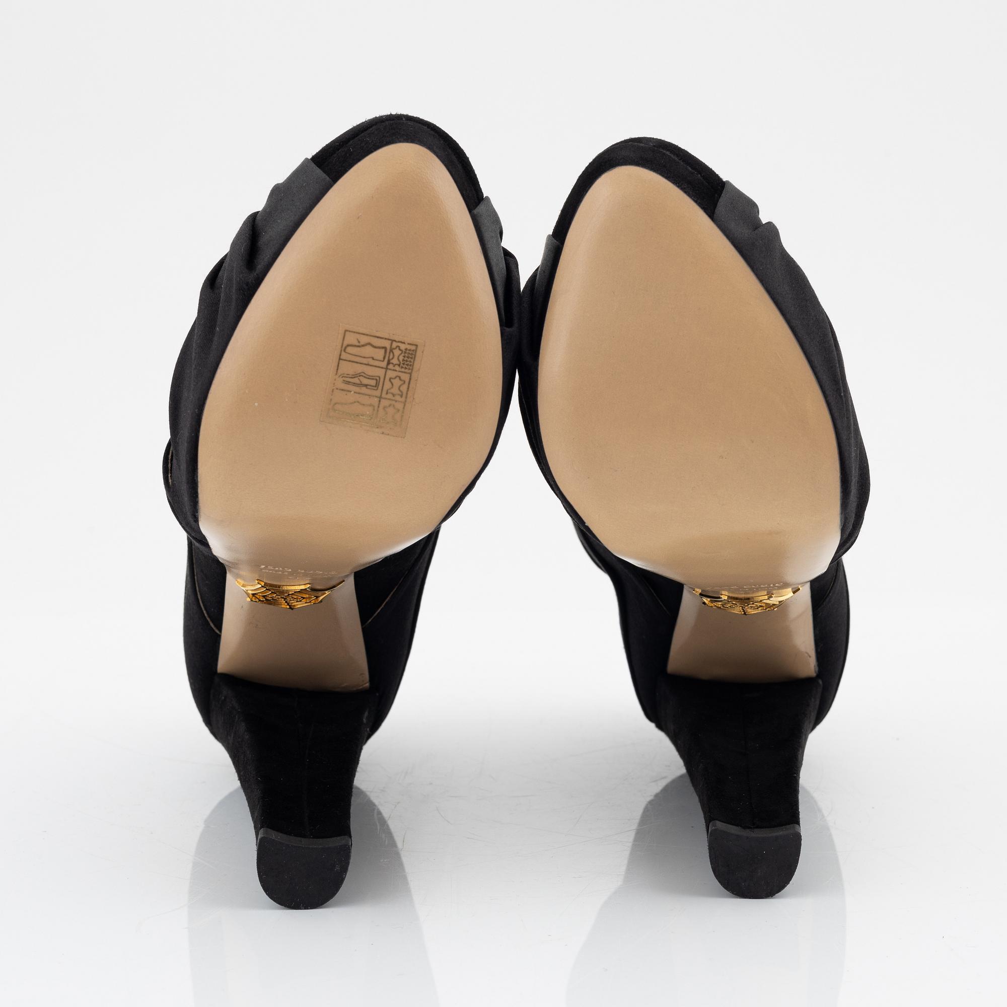 Charlotte Olympia, a pair of black suede and silk platform boots, size 37.