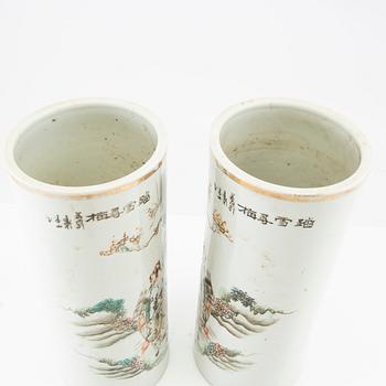 A pair of Chinese brush vases, 20th century.