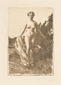 Anders Zorn, etsning, 1907, signerad i blyerts.