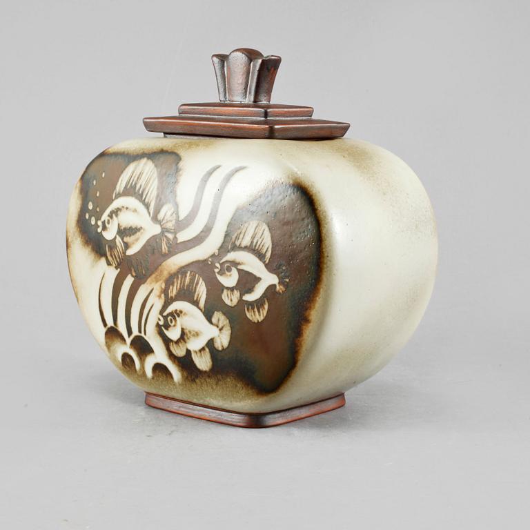 URNA med LOCK, stengods. "Flambé", Gunnar Nylund, Rörstrand, omkring 1900-talets mitt.