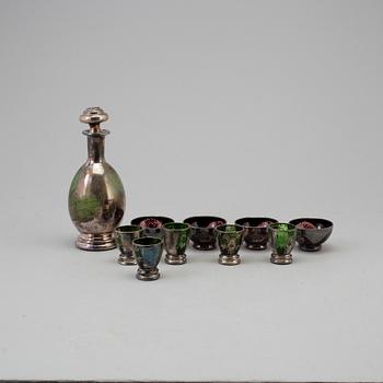 KARAFF MED GLAS, 10 delar, glas, Venedig, Italien, 1900-talets mitt.