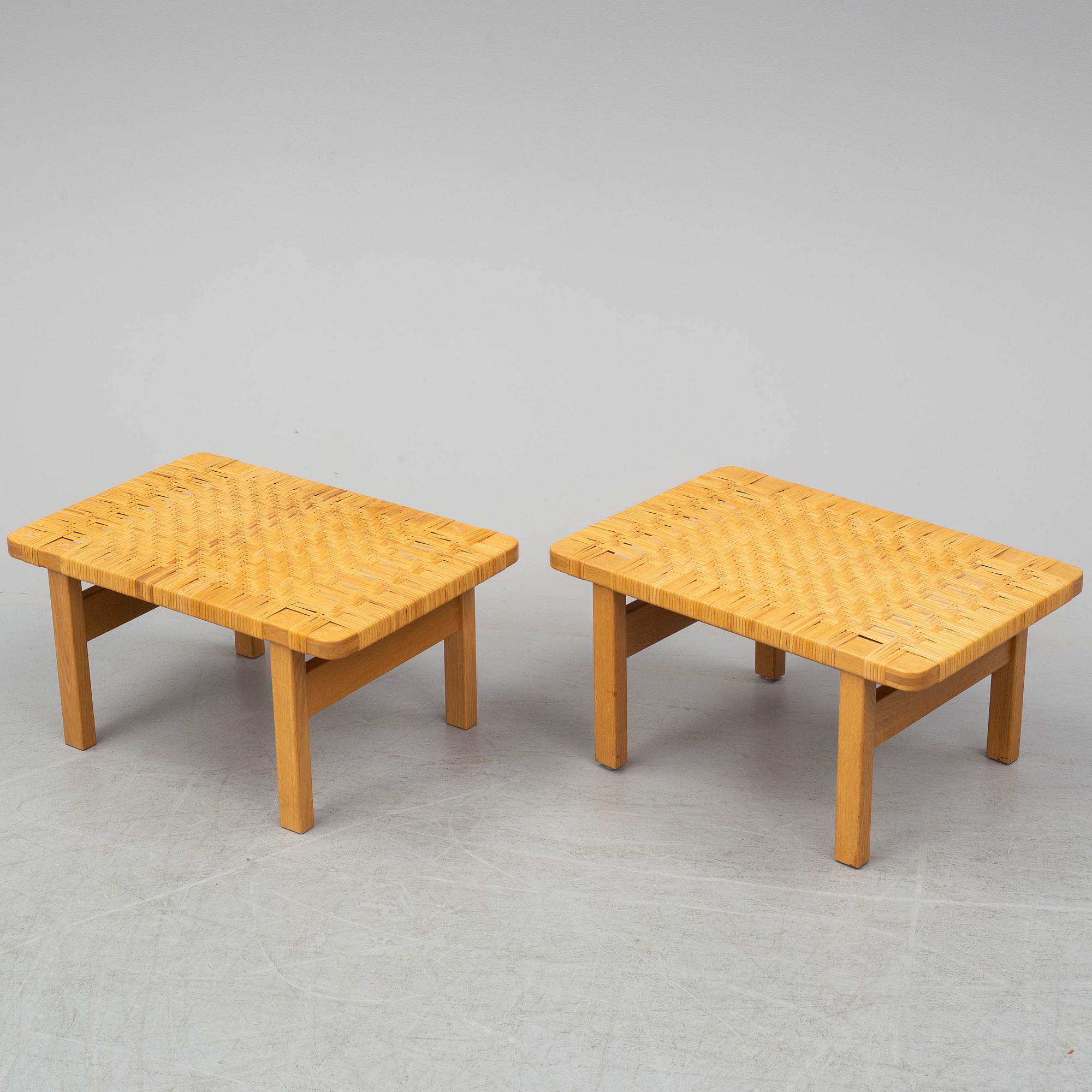 BØRGE MOGENSEN, a pair of benches/ tables, model 5273,  Fredericia stolefabrik, Denmark. Signed with labels.
