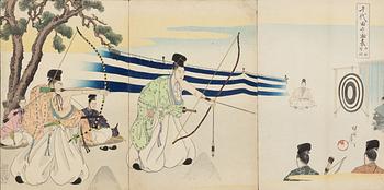Toyohara Chikanobu, 'Opening of the archery range / Archerty practice' (Oiba hajime).