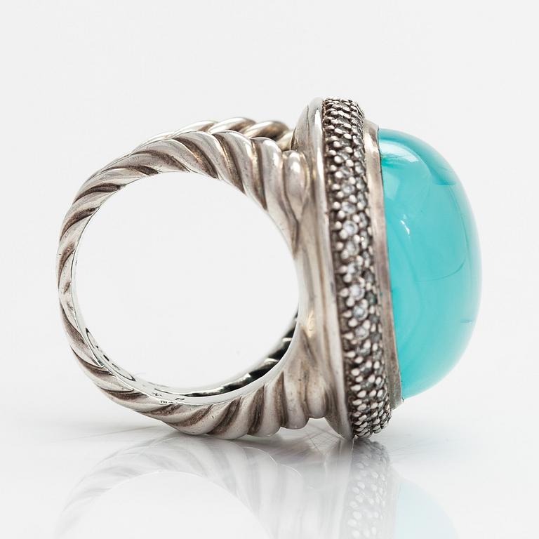 David Yurman, ring, silver, diamanter ca 0.54 ct totalt och kalcedon.