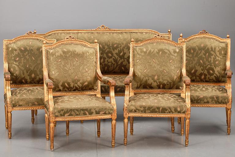 SALONGSMÖBEL, 5 delar, Louis XVI-stil, 1800-tal.